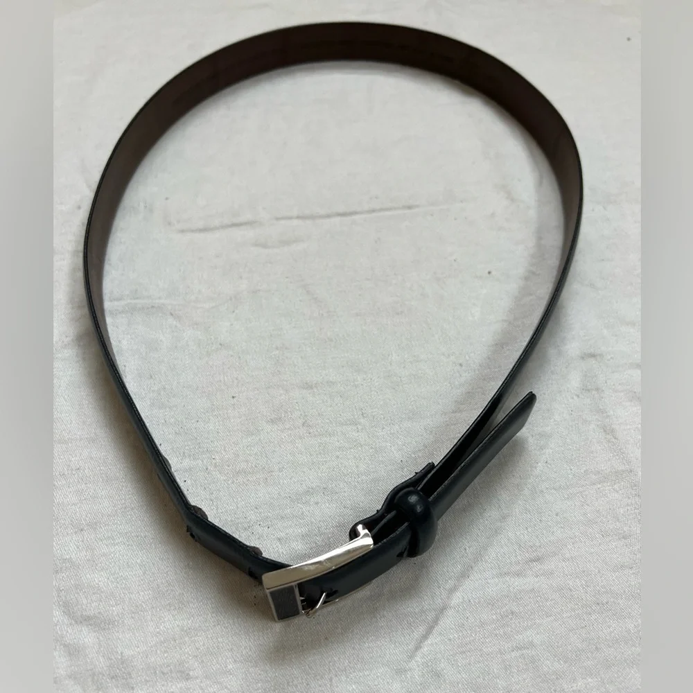 Navy Belt Women's LARGE Silver Tone Buckle Bonded 75%  Leather About 39
